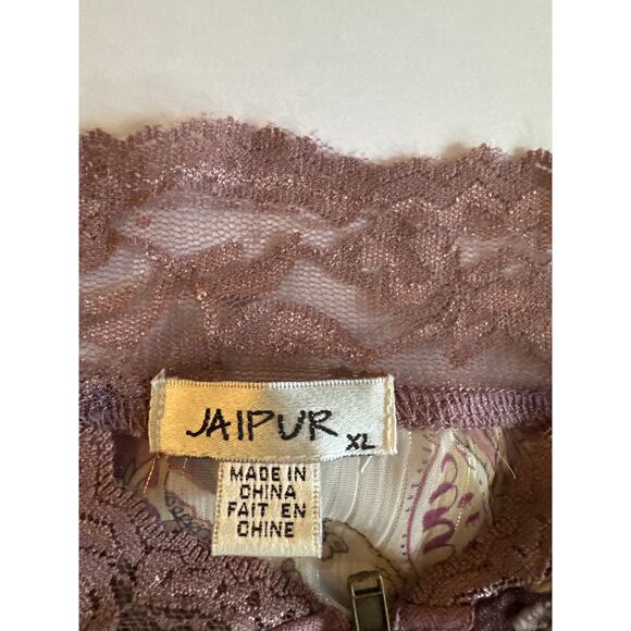 Jaipur 90's Y2K Pink Lace Floral Zip Long Sleeve Top Fairy Sequin Metallic XL - Picture 6 of 10